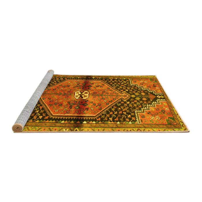 Sideview of Machine Washable Persian Yellow Traditional Rug, wshtr453yw