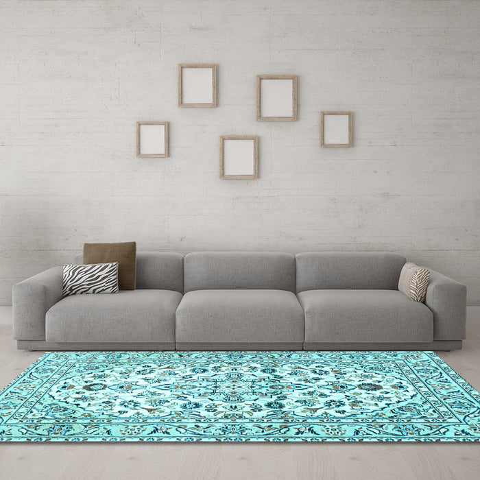 Machine Washable Persian Light Blue Traditional Rug in a Living Room, wshtr4540lblu