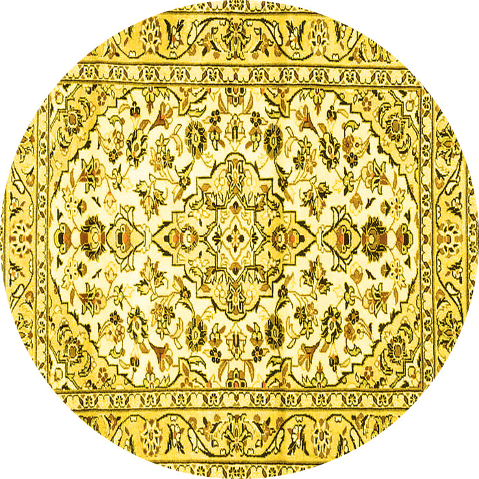 Round Machine Washable Persian Yellow Traditional Rug, wshtr4540yw