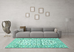Machine Washable Persian Turquoise Traditional Area Rugs in a Living Room,, wshtr4540turq