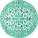 Round Machine Washable Persian Turquoise Traditional Area Rugs, wshtr4540turq