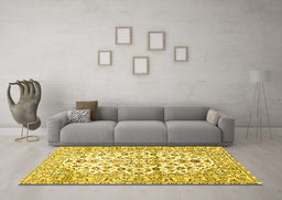 Machine Washable Persian Yellow Traditional Rug in a Living Room, wshtr4540yw