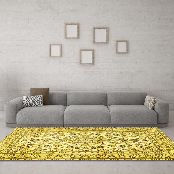 Machine Washable Persian Yellow Traditional Rug in a Living Room, wshtr4540yw