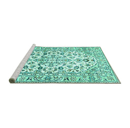 Sideview of Machine Washable Persian Turquoise Traditional Area Rugs, wshtr4540turq