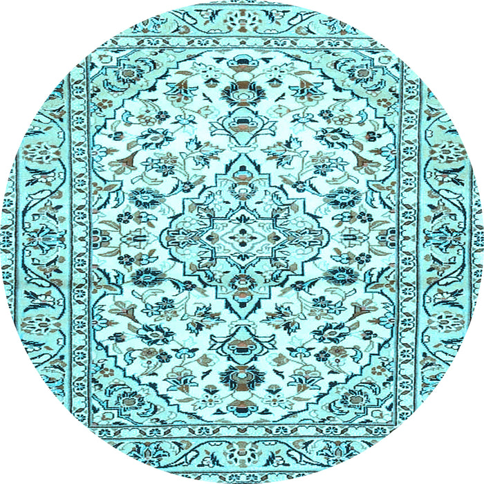 Round Machine Washable Persian Light Blue Traditional Rug, wshtr4540lblu