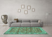 Machine Washable Persian Turquoise Traditional Area Rugs in a Living Room,, wshtr4541turq