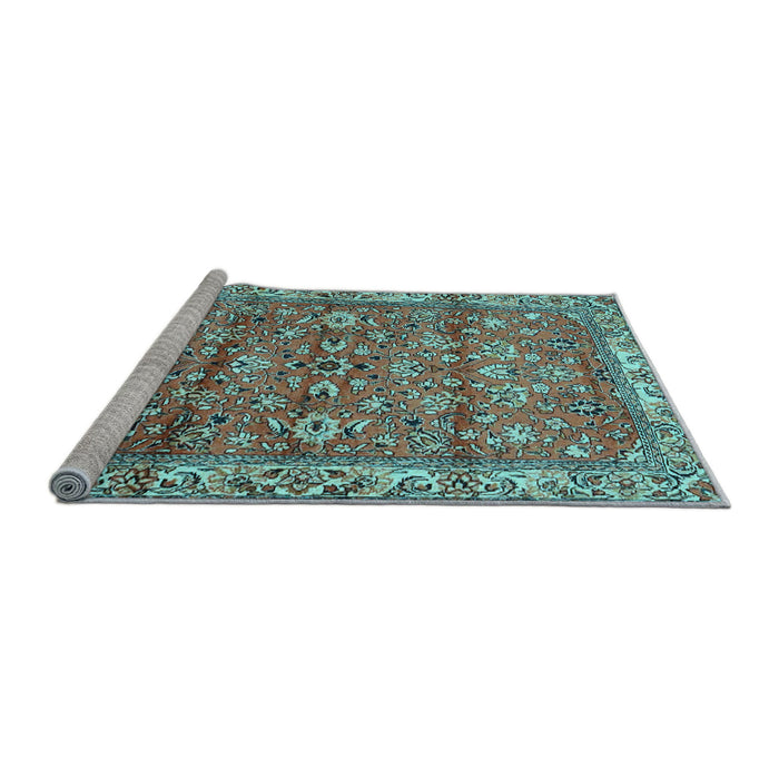 Sideview of Machine Washable Persian Light Blue Traditional Rug, wshtr4541lblu
