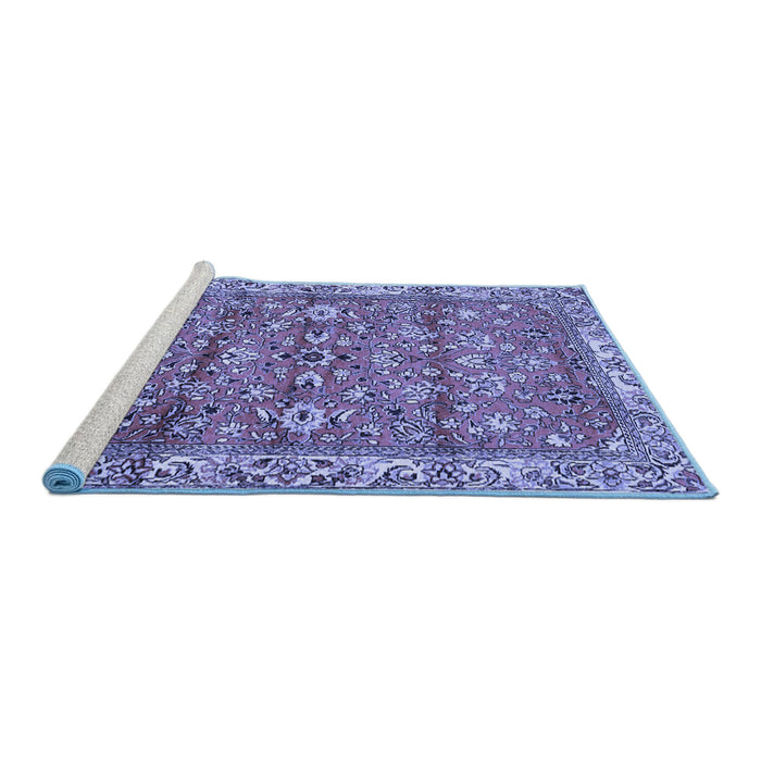 Sideview of Machine Washable Persian Blue Traditional Rug, wshtr4541blu