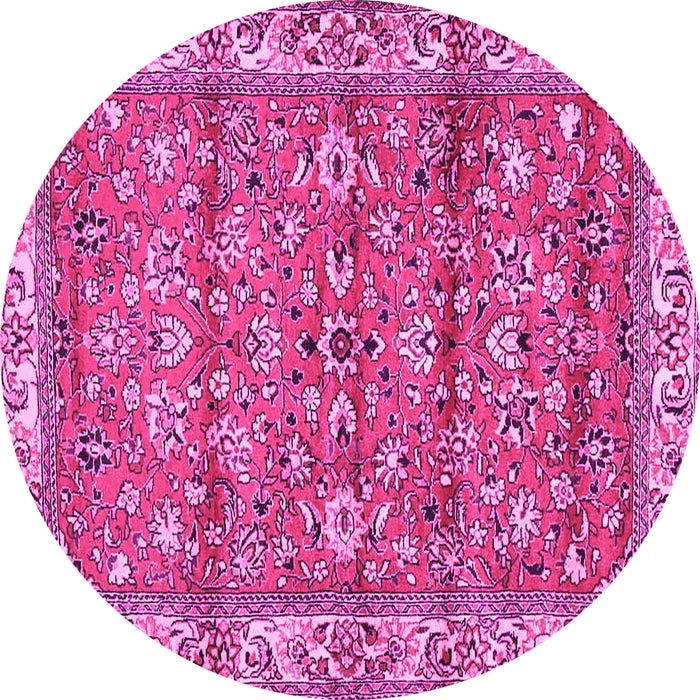 Round Machine Washable Persian Pink Traditional Rug, wshtr4541pnk