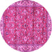 Round Machine Washable Persian Pink Traditional Rug, wshtr4541pnk