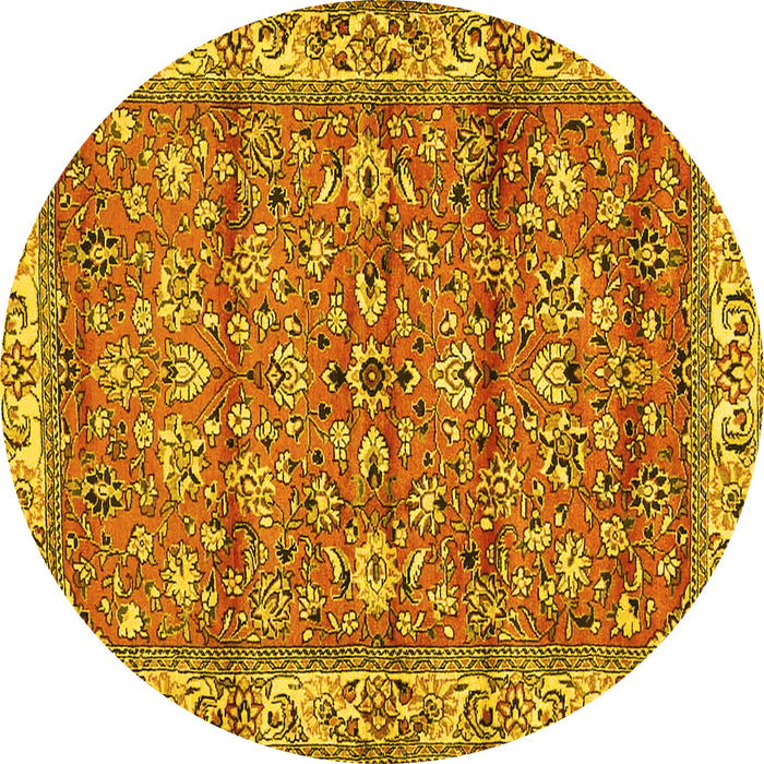 Round Machine Washable Persian Yellow Traditional Rug, wshtr4541yw