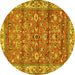 Round Machine Washable Persian Yellow Traditional Rug, wshtr4541yw