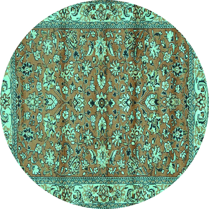 Round Machine Washable Persian Turquoise Traditional Area Rugs, wshtr4541turq