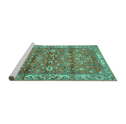 Sideview of Machine Washable Persian Turquoise Traditional Area Rugs, wshtr4541turq