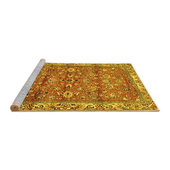 Sideview of Machine Washable Persian Yellow Traditional Rug, wshtr4541yw