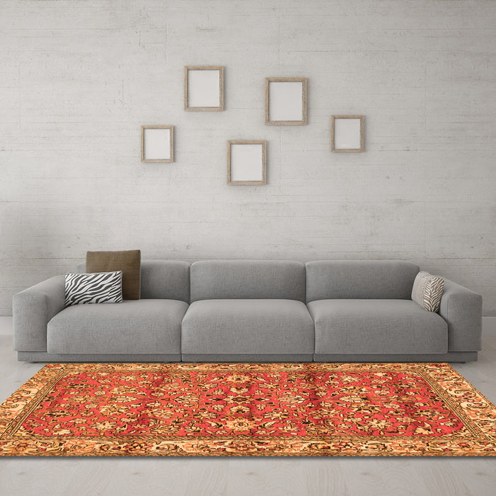 Machine Washable Persian Orange Traditional Area Rugs in a Living Room, wshtr4541org