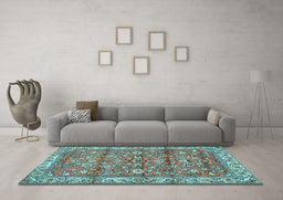 Machine Washable Persian Light Blue Traditional Rug in a Living Room, wshtr4541lblu