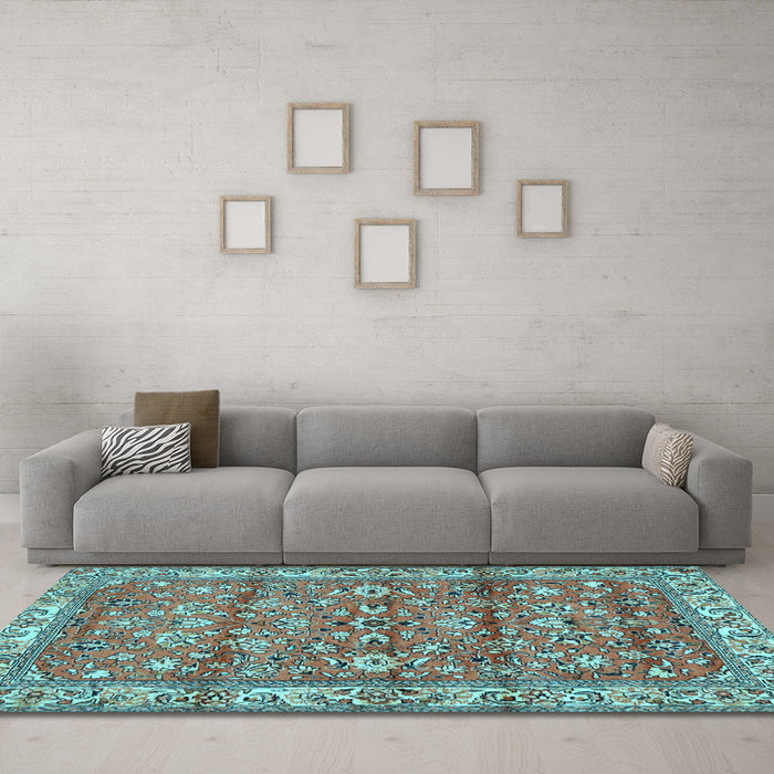 Machine Washable Persian Light Blue Traditional Rug in a Living Room, wshtr4541lblu
