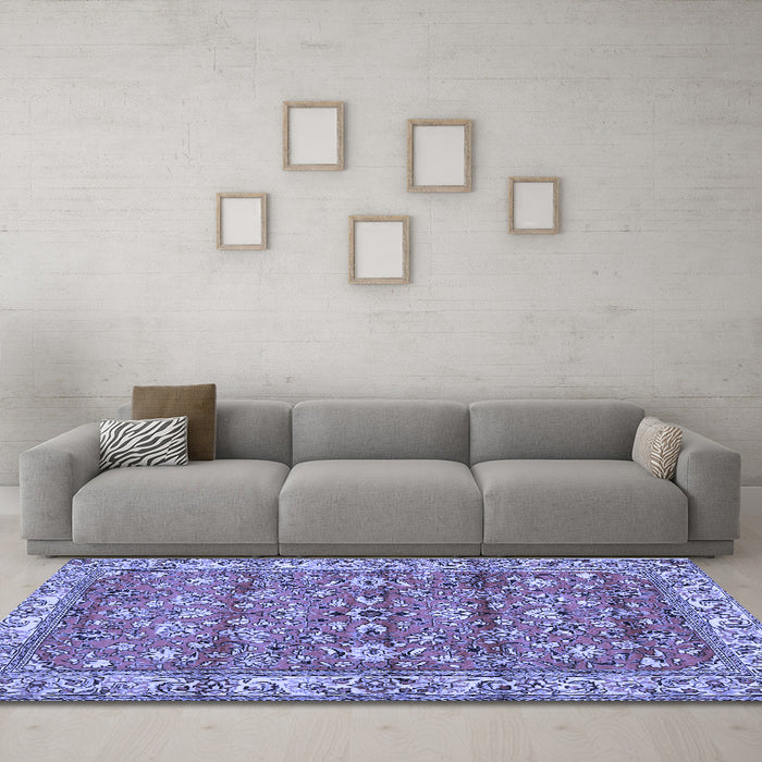 Machine Washable Persian Blue Traditional Rug in a Living Room, wshtr4541blu