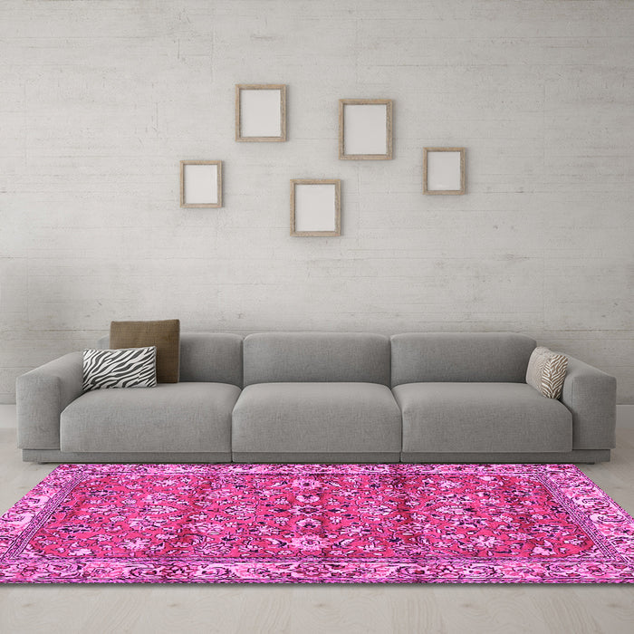 Machine Washable Persian Pink Traditional Rug in a Living Room, wshtr4541pnk