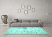 Machine Washable Persian Turquoise Traditional Area Rugs in a Living Room,, wshtr4542turq