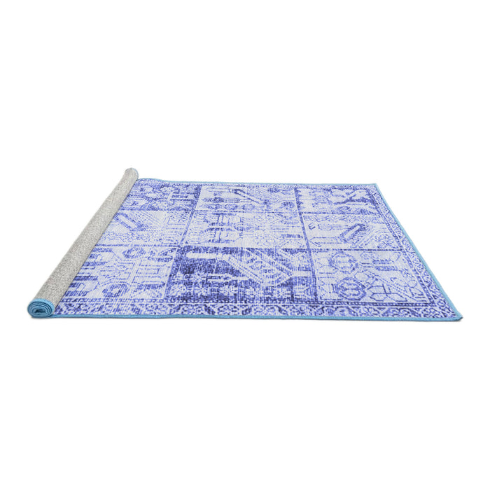 Sideview of Machine Washable Persian Blue Traditional Rug, wshtr4542blu