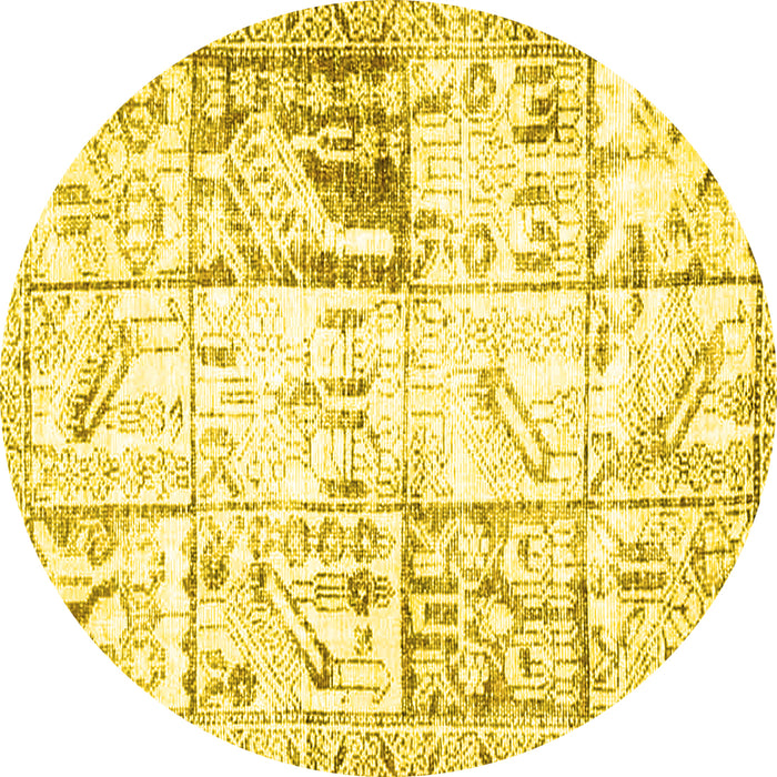 Round Machine Washable Persian Yellow Traditional Rug, wshtr4542yw