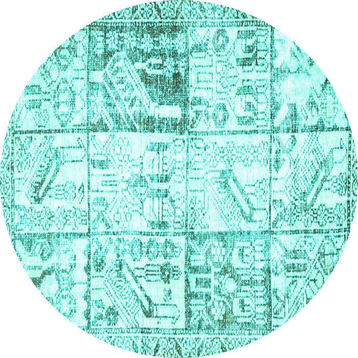 Round Machine Washable Persian Turquoise Traditional Area Rugs, wshtr4542turq