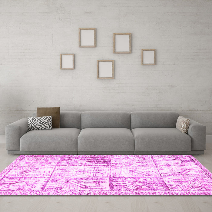 Machine Washable Persian Pink Traditional Rug in a Living Room, wshtr4542pnk