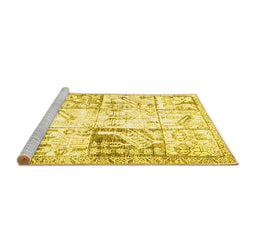 Sideview of Machine Washable Persian Yellow Traditional Rug, wshtr4542yw