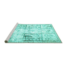 Sideview of Machine Washable Persian Turquoise Traditional Area Rugs, wshtr4542turq