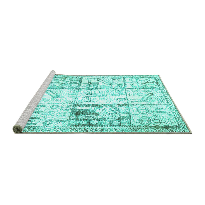 Sideview of Machine Washable Persian Turquoise Traditional Area Rugs, wshtr4542turq