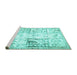 Sideview of Machine Washable Persian Turquoise Traditional Area Rugs, wshtr4542turq