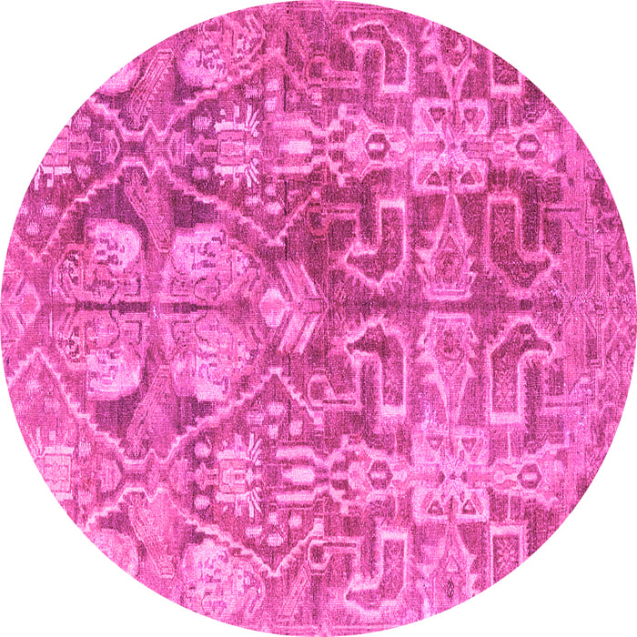 Round Machine Washable Persian Pink Traditional Rug, wshtr4543pnk