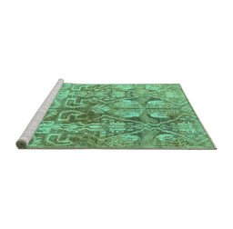 Sideview of Machine Washable Persian Turquoise Traditional Area Rugs, wshtr4543turq