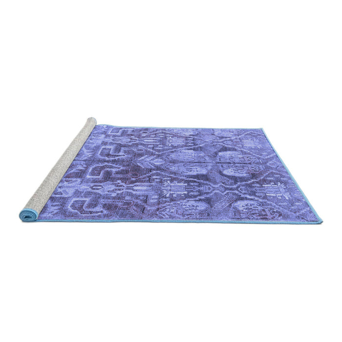 Sideview of Machine Washable Persian Blue Traditional Rug, wshtr4543blu