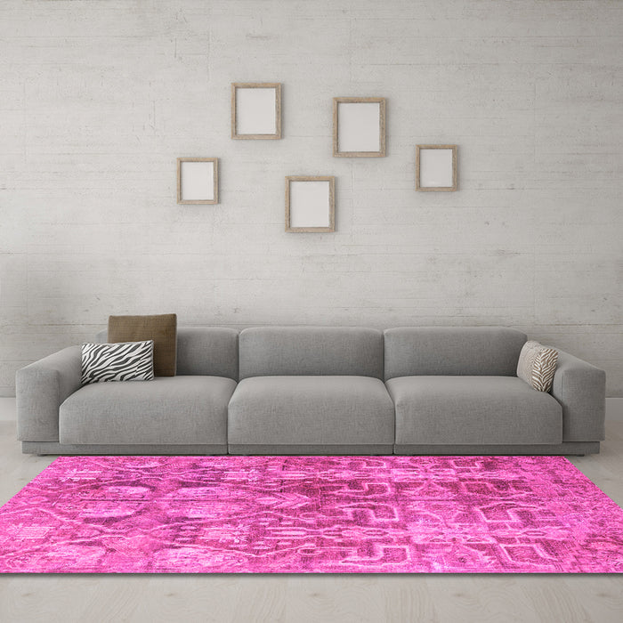 Machine Washable Persian Pink Traditional Rug in a Living Room, wshtr4543pnk