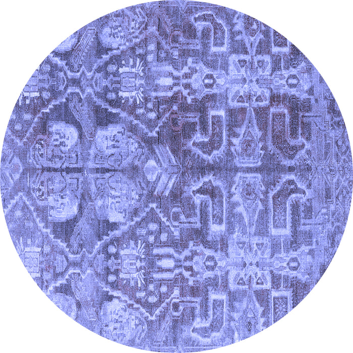 Round Machine Washable Persian Blue Traditional Rug, wshtr4543blu