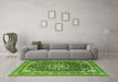 Machine Washable Medallion Green Traditional Area Rugs in a Living Room,, wshtr4544grn