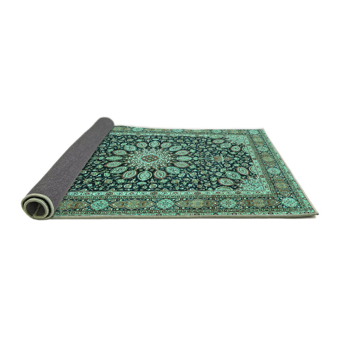 Sideview of Medallion Turquoise Traditional Rug, tr4544turq