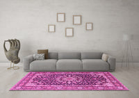 Machine Washable Medallion Pink Traditional Rug, wshtr4544pnk