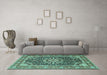 Machine Washable Medallion Turquoise Traditional Area Rugs in a Living Room,, wshtr4544turq