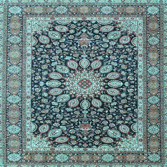 Square Machine Washable Medallion Light Blue Traditional Rug, wshtr4544lblu