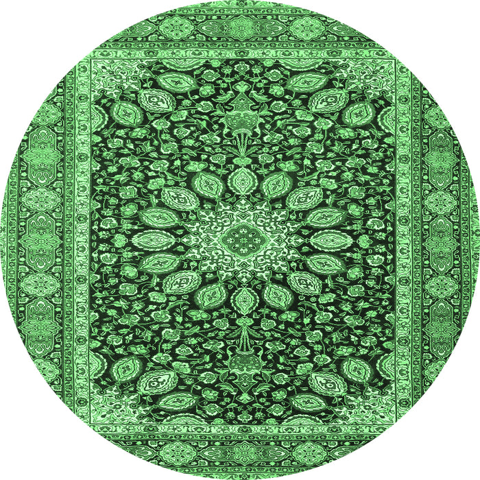 Round Machine Washable Medallion Emerald Green Traditional Area Rugs, wshtr4544emgrn