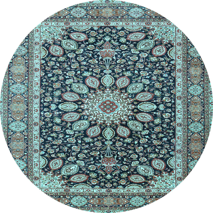 Round Medallion Light Blue Traditional Rug, tr4544lblu