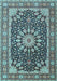 Machine Washable Medallion Light Blue Traditional Rug, wshtr4544lblu