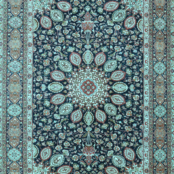 Machine Washable Medallion Light Blue Traditional Rug, wshtr4544lblu