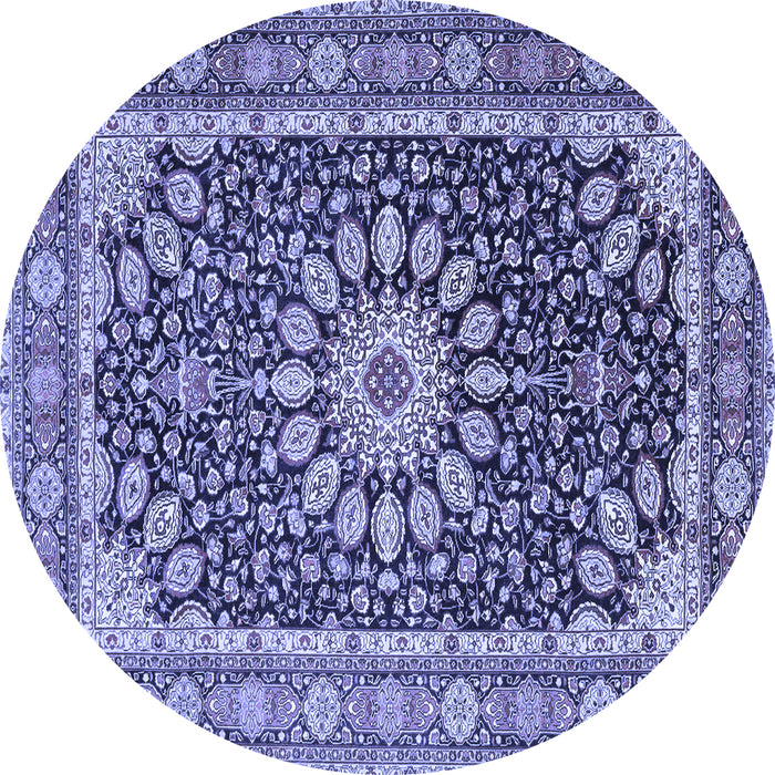 Round Machine Washable Medallion Blue Traditional Rug, wshtr4544blu