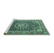 Sideview of Machine Washable Medallion Turquoise Traditional Area Rugs, wshtr4544turq