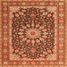 Round Machine Washable Medallion Orange Traditional Area Rugs, wshtr4544org